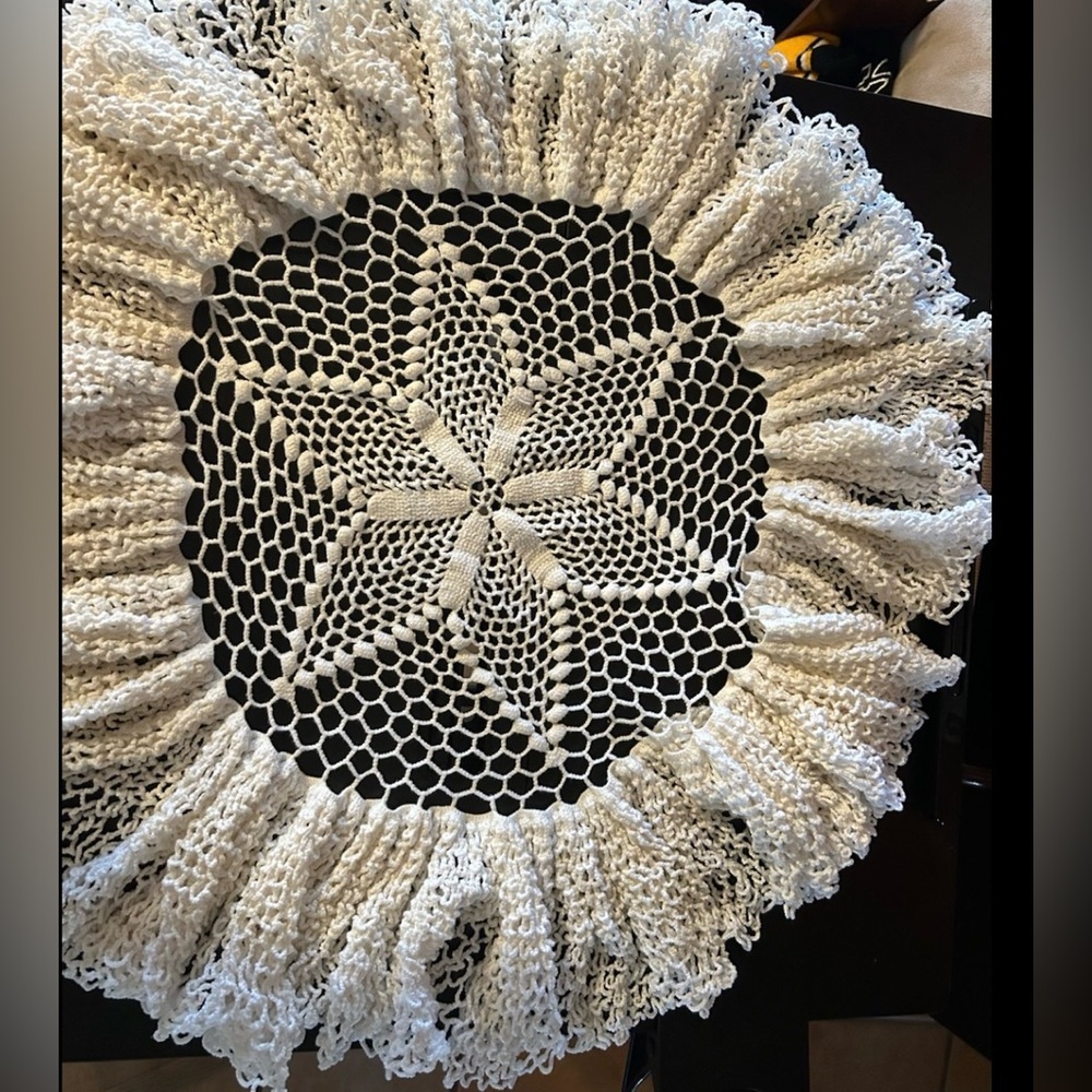 Handmade Crochet White Doily With Ruffled Border Decorative Home